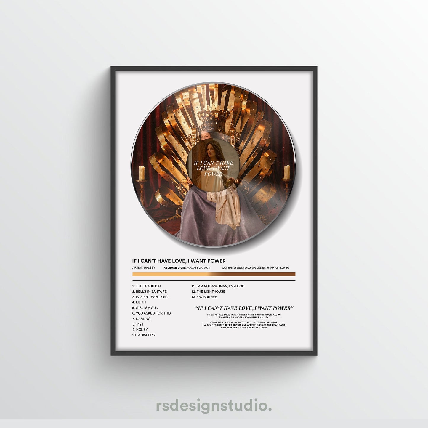 Halsey If I Can't Have Love, I Want Power Vinyl Poster - rsdesignstudio