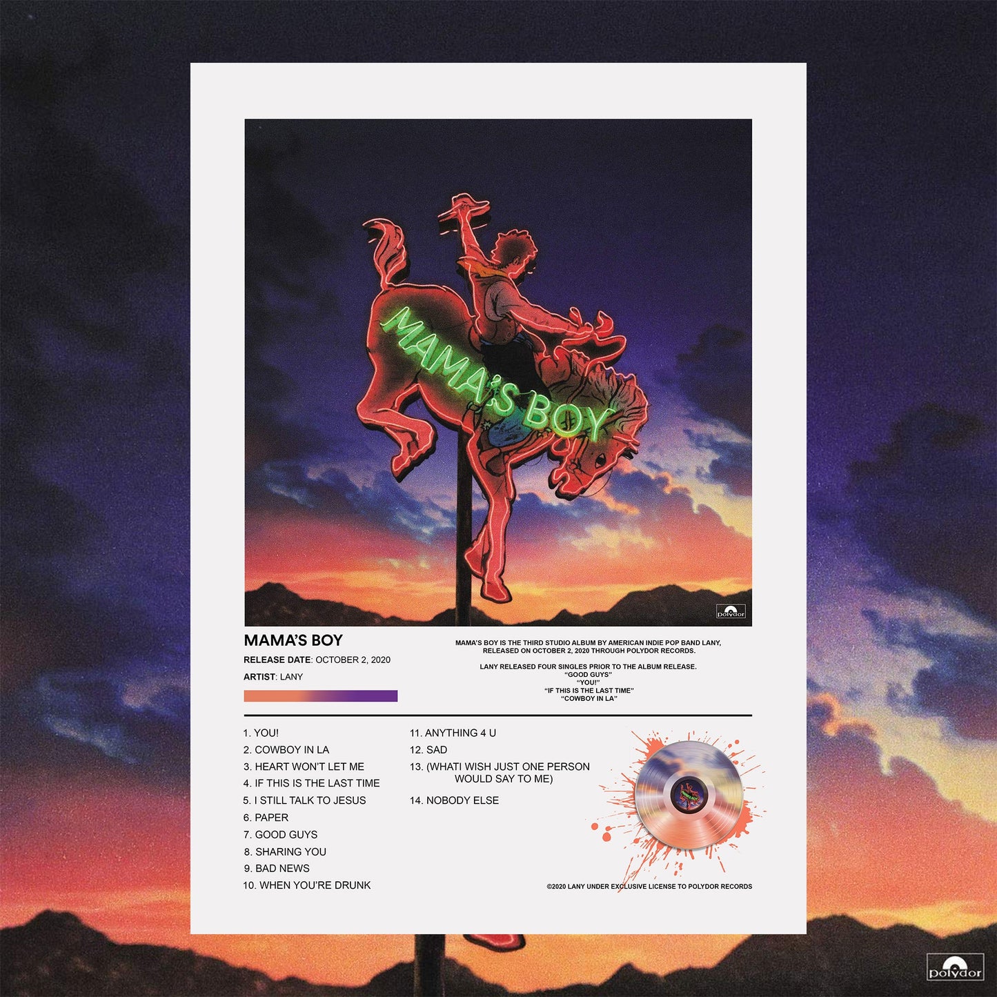 LANY Mama's Boy Album Poster - rsdesignstudio