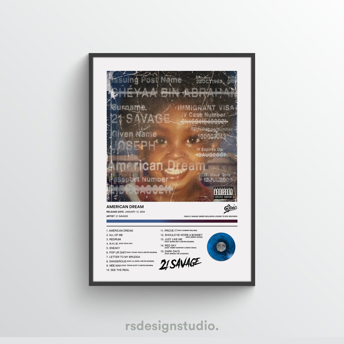 21 Savage AMERICAN DREAM Album Poster