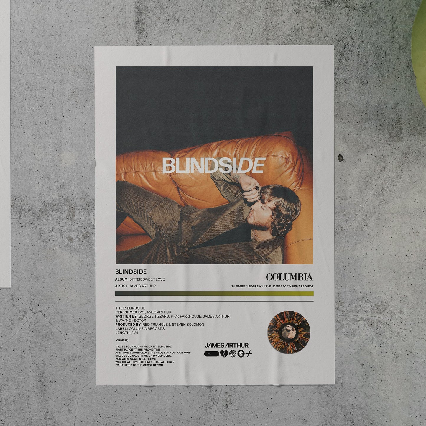 James Arthur BLINDSIDE Poster