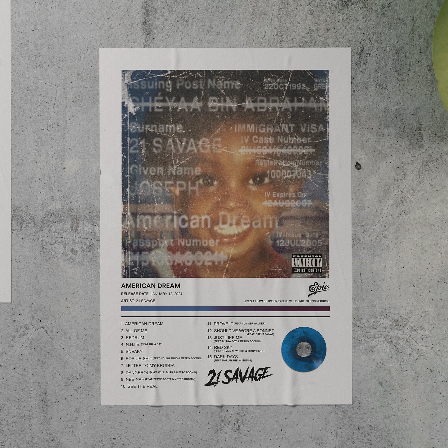 21 Savage AMERICAN DREAM Album Poster