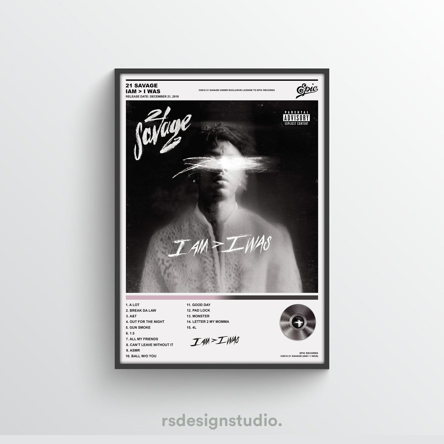 21 Savage IAM > I WAS Album Poster - rsdesignstudio
