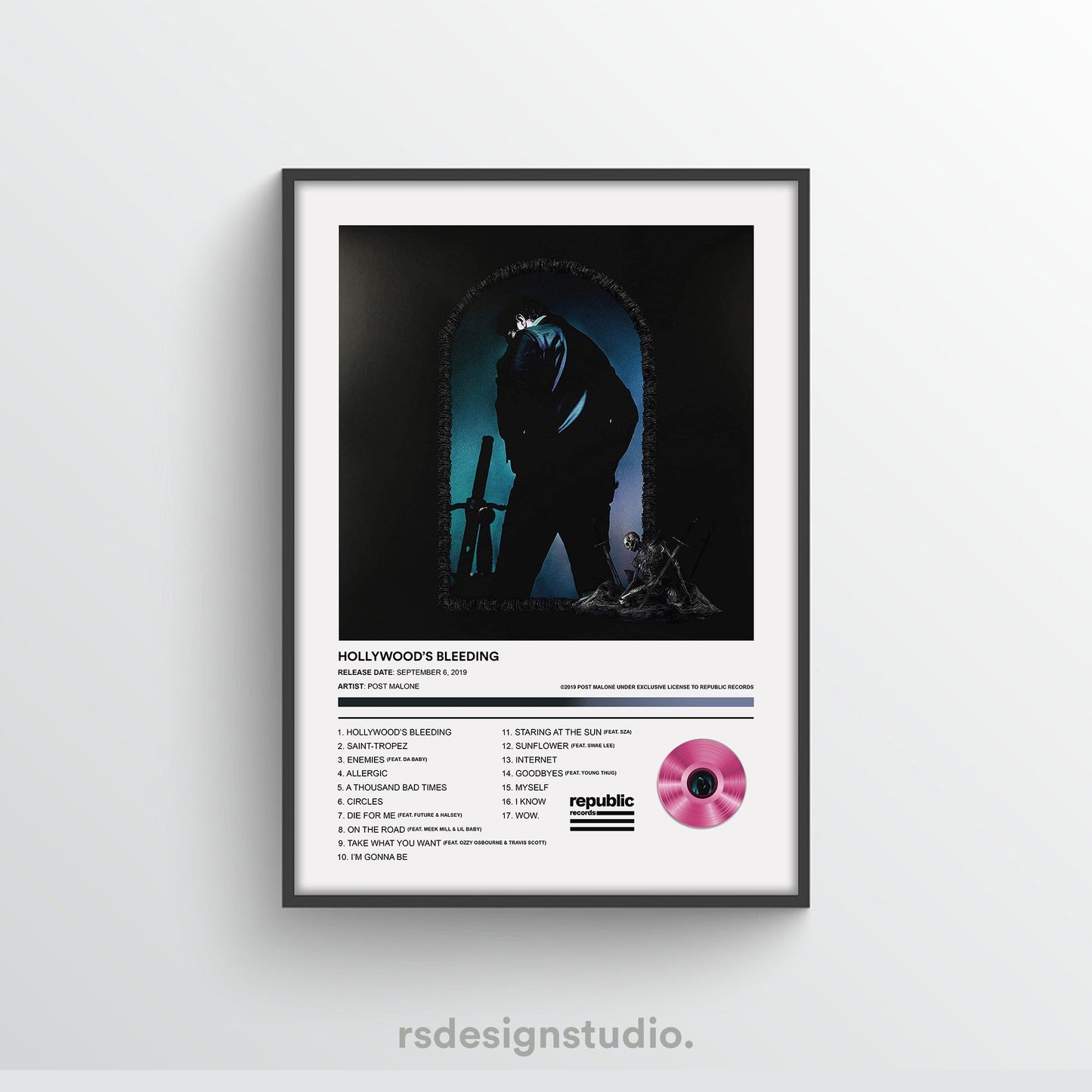 Post Malone Hollywood's Bleeding Album Poster - rsdesignstudio