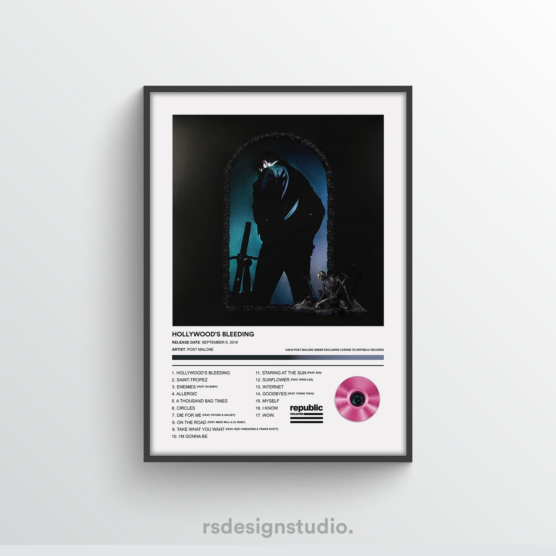 Post Malone Hollywood's Bleeding Album Poster - rsdesignstudio