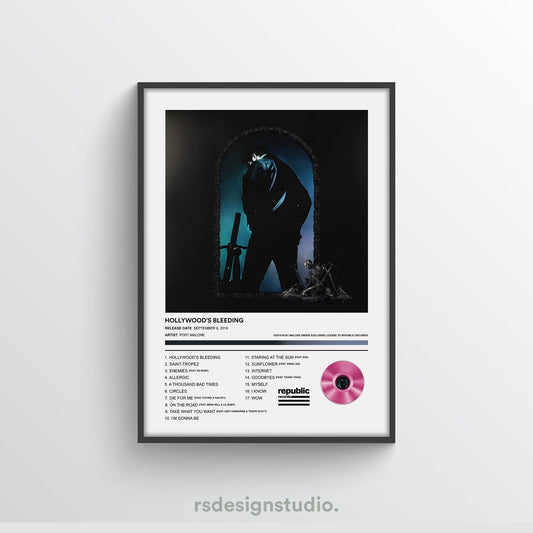 Post Malone Hollywood's Bleeding Album Poster - rsdesignstudio