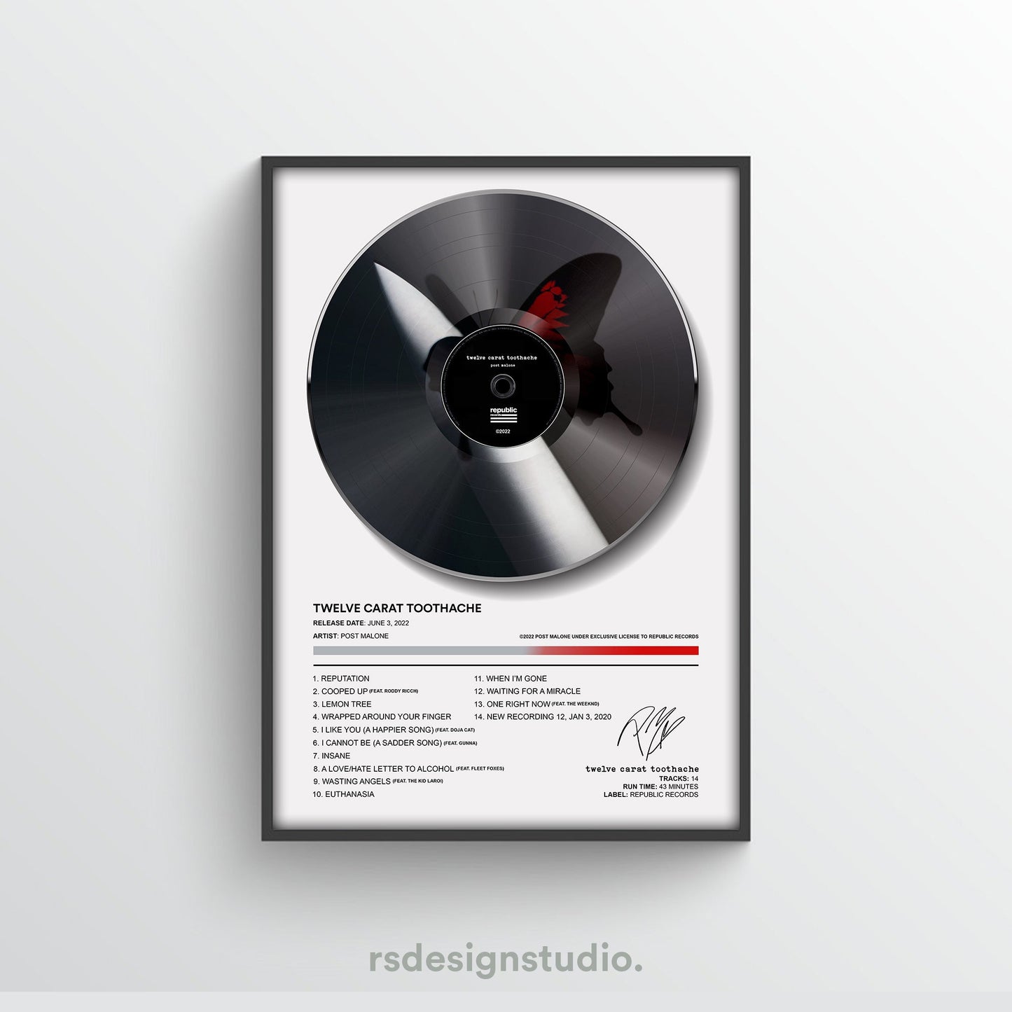 Post Malone Twelve Carat Toothache Vinyl Poster - rsdesignstudio