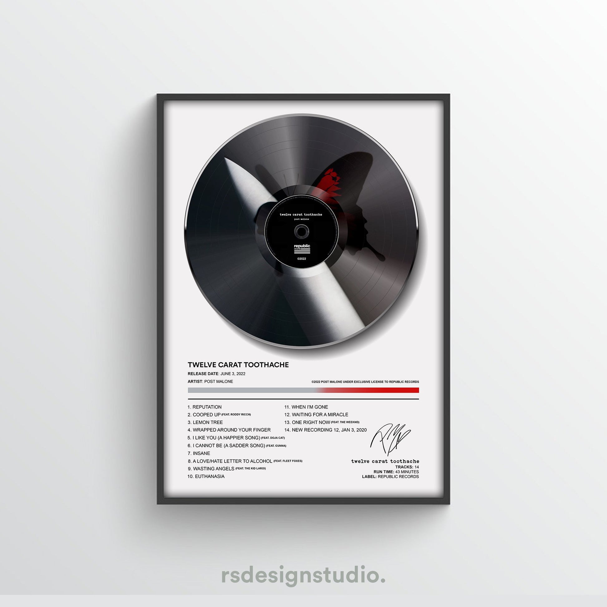 Post Malone Twelve Carat Toothache Vinyl Poster - rsdesignstudio