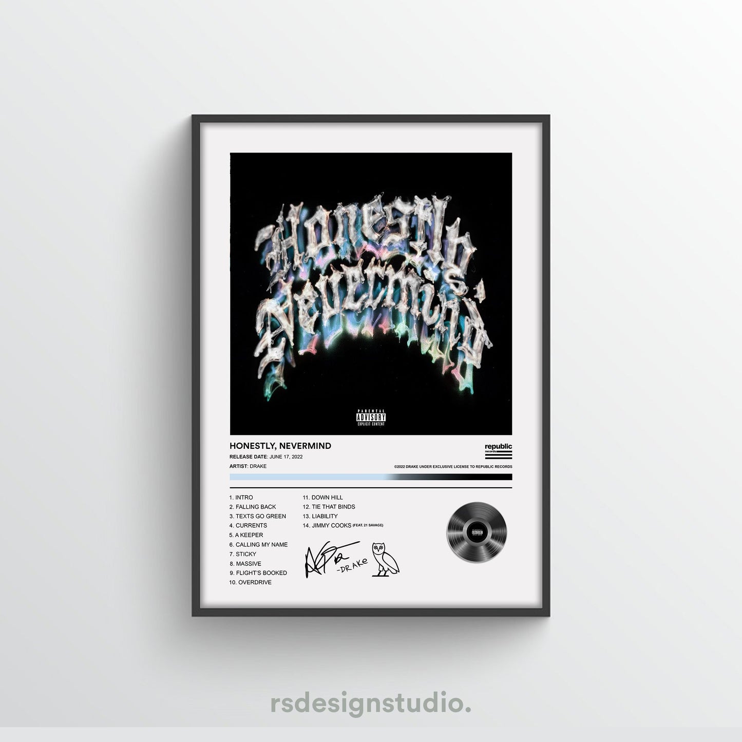Drake Honestly, Nevermind Album Poster - rsdesignstudio