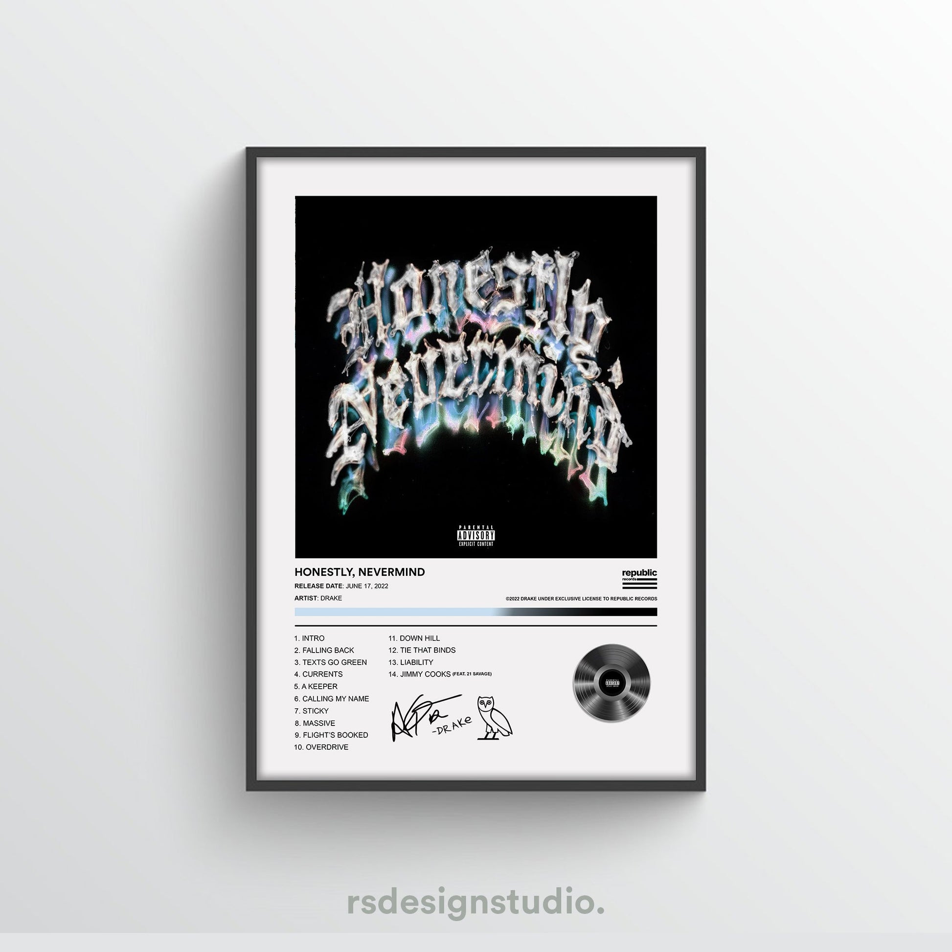 Drake Honestly, Nevermind Album Poster - rsdesignstudio