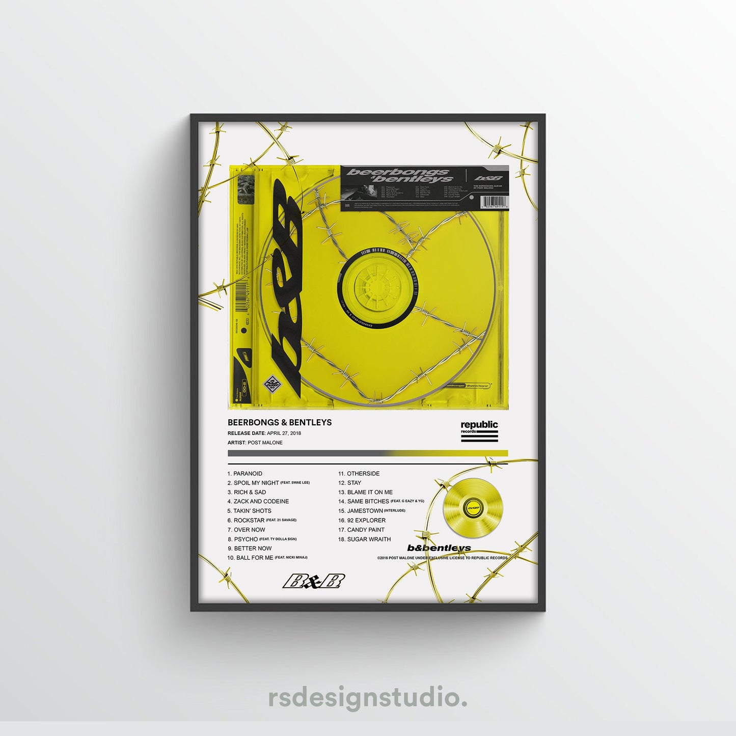Post Malone Beerbongs & Bentleys Album Poster - rsdesignstudio