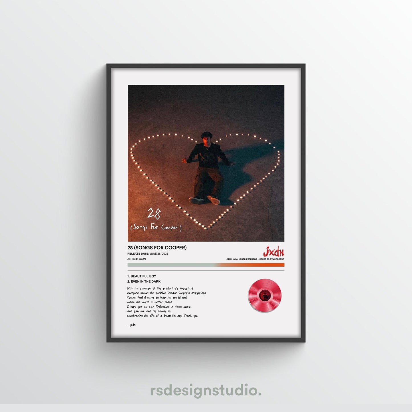 Jxdn 28 (Songs For Cooper) Poster - rsdesignstudio