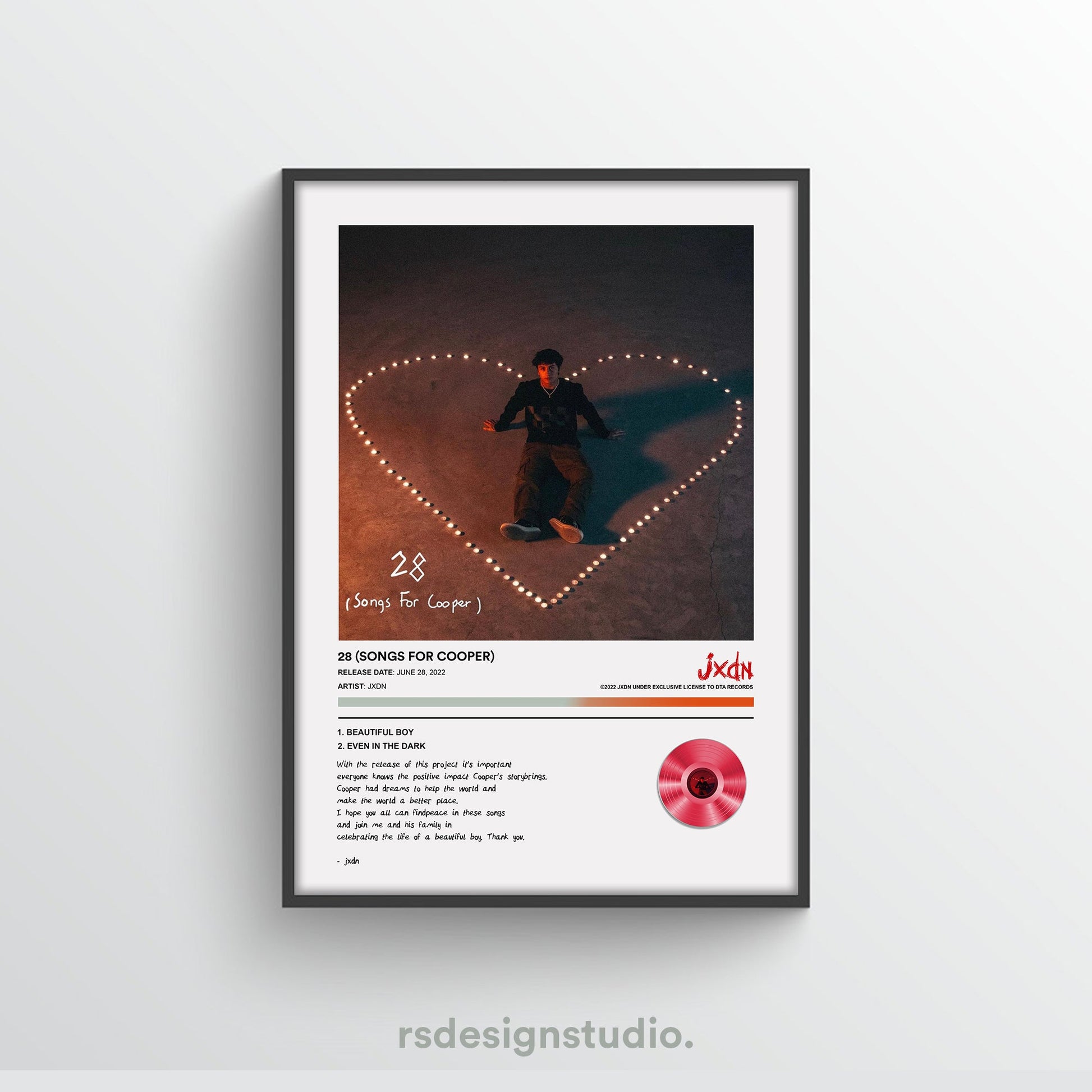 Jxdn 28 (Songs For Cooper) Poster - rsdesignstudio