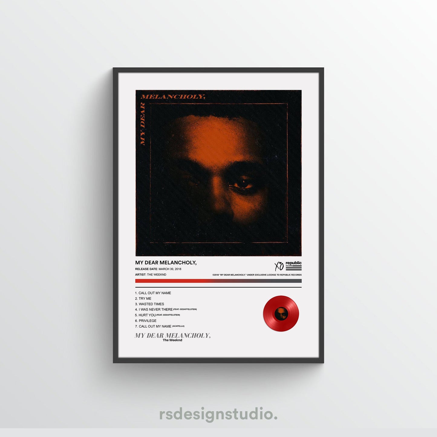 The Weeknd MY DEAR MELANCHOLY, Album Poster