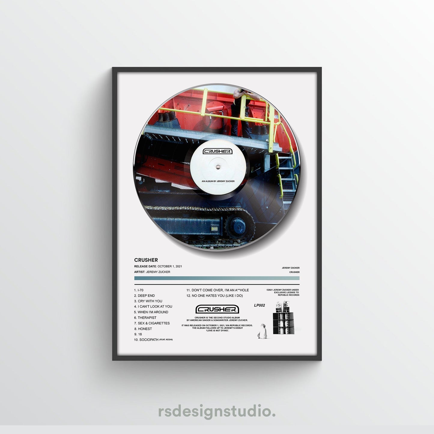 Jeremy Zucker CRUSHER Vinyl Poster - rsdesignstudio