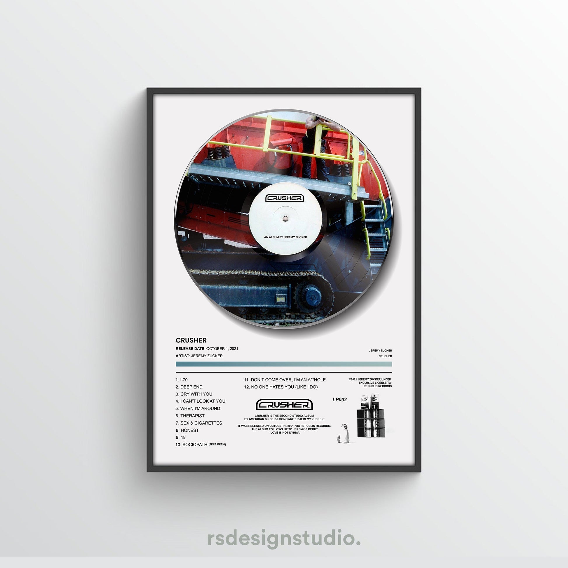Jeremy Zucker CRUSHER Vinyl Poster - rsdesignstudio