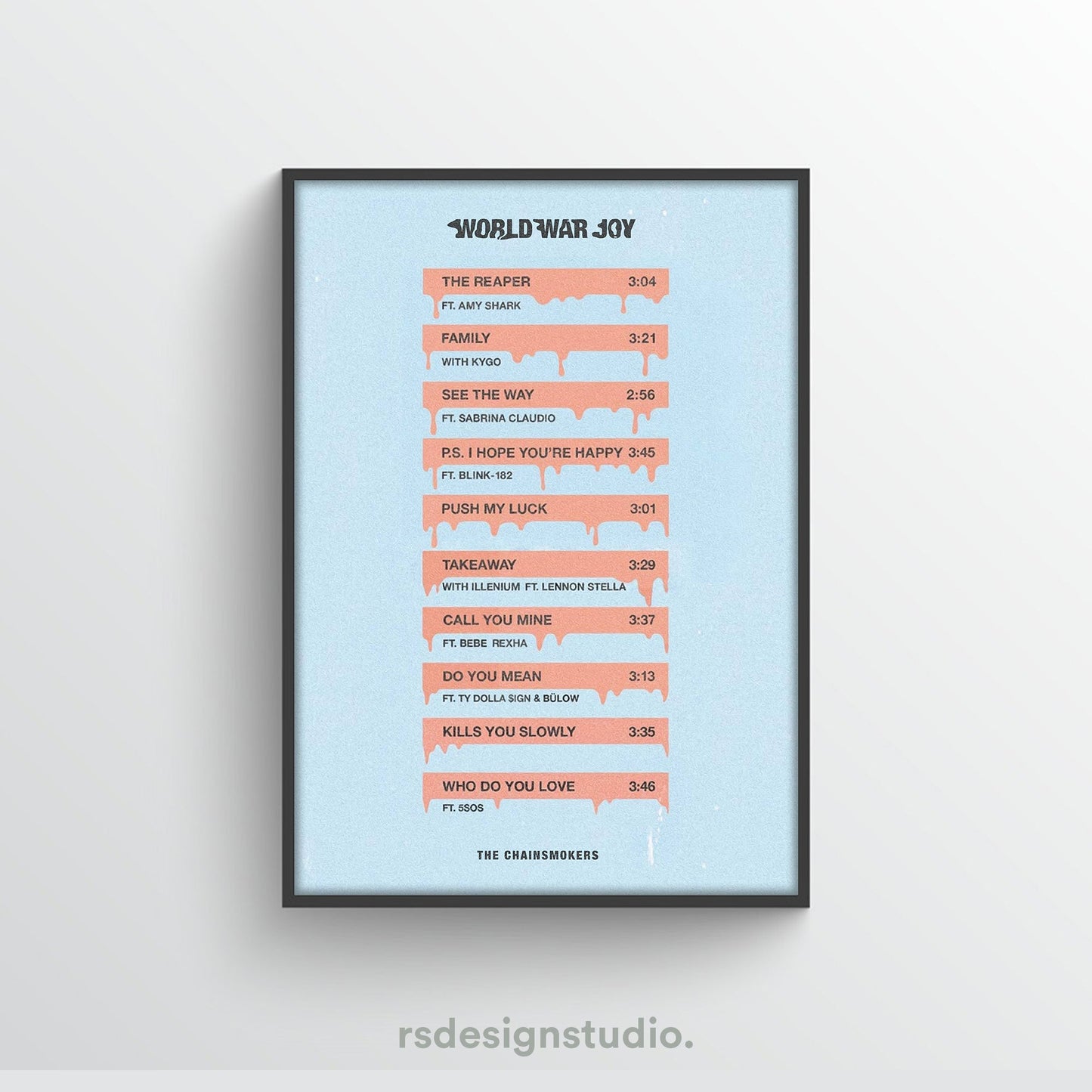 The Chainsmokers World War Joy Tracklist Poster - rsdesignstudio