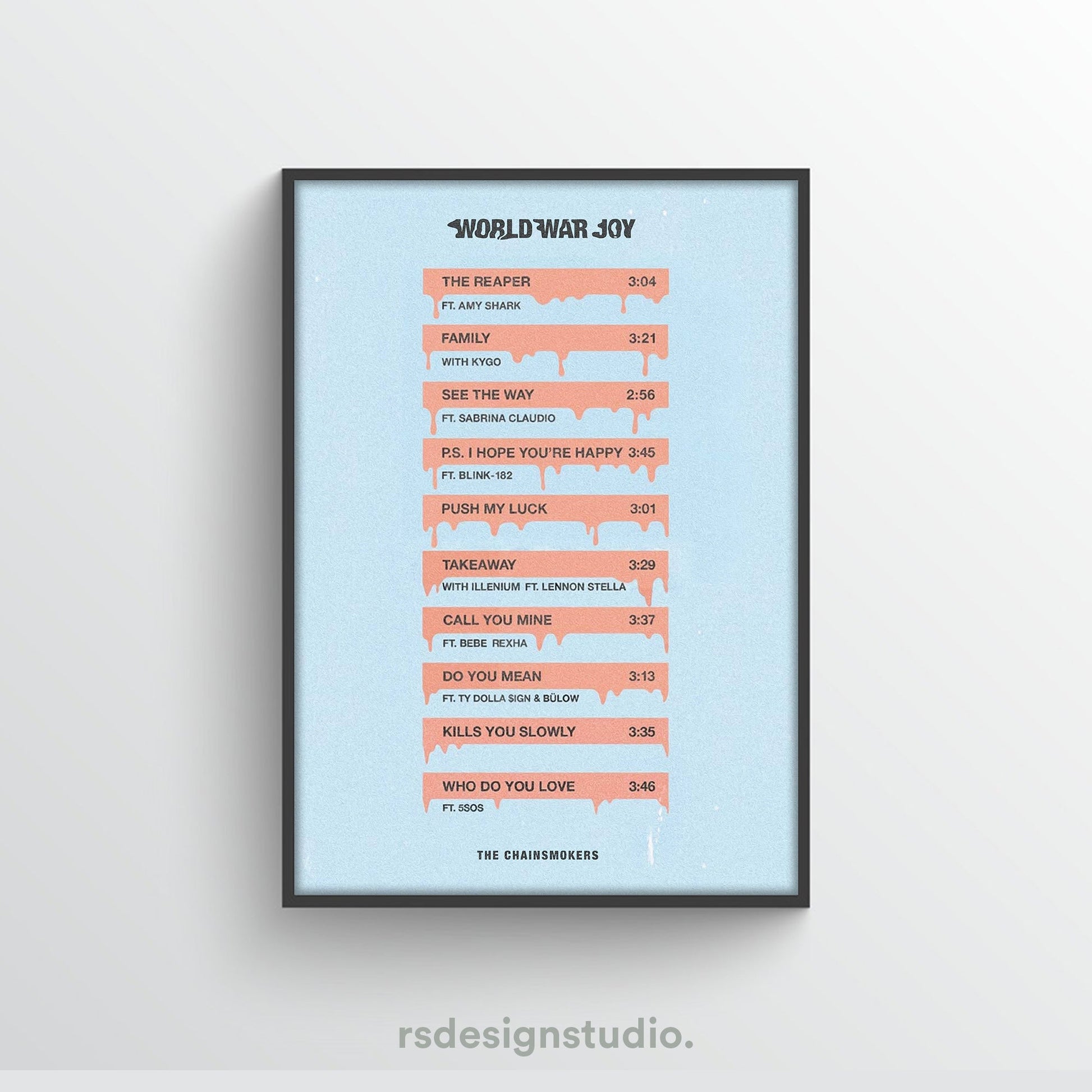 The Chainsmokers World War Joy Tracklist Poster - rsdesignstudio