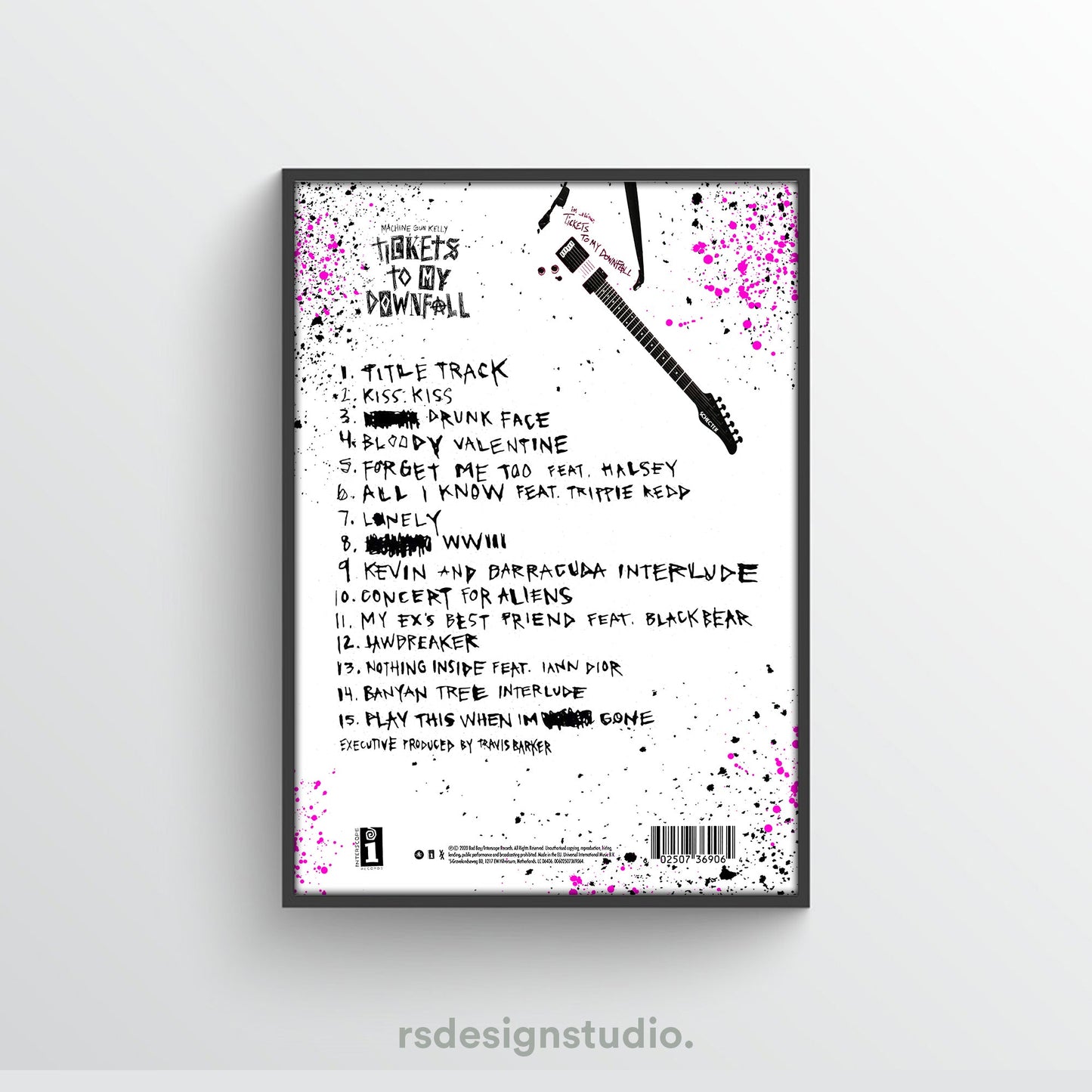 Machine Gun Kelly Tickets To My Downfall Tracklist Poster - rsdesignstudio