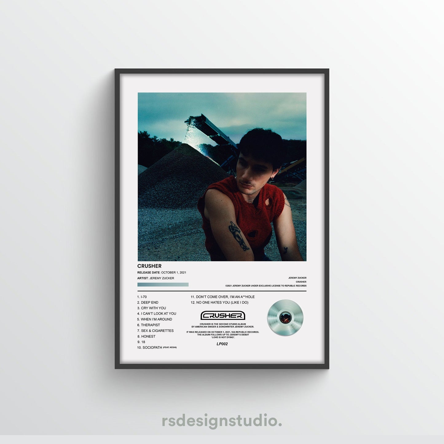 Jeremy Zucker CRUSHER Album Poster - rsdesignstudio