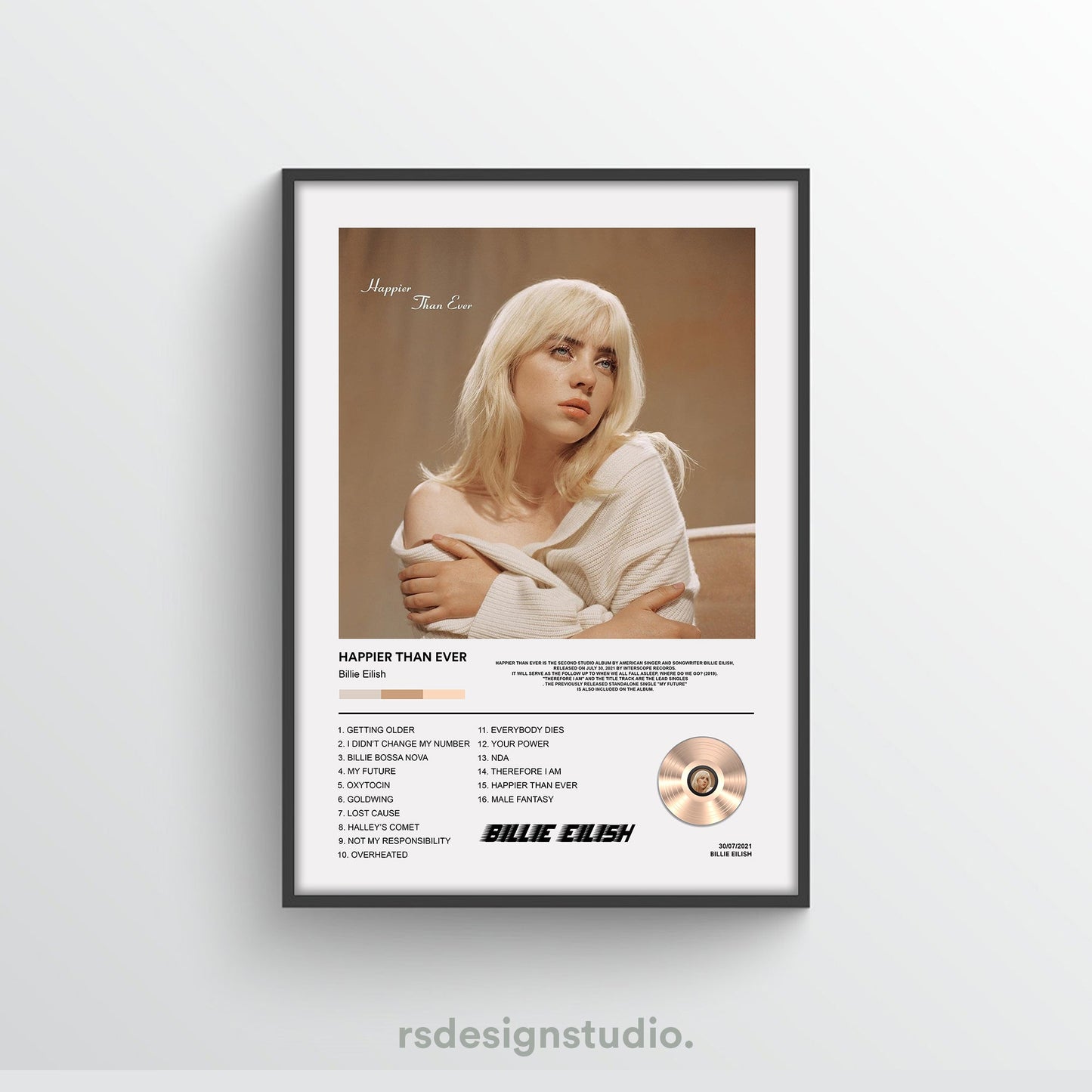 Billie Eilish Happier Than Ever Album Poster - rsdesignstudio