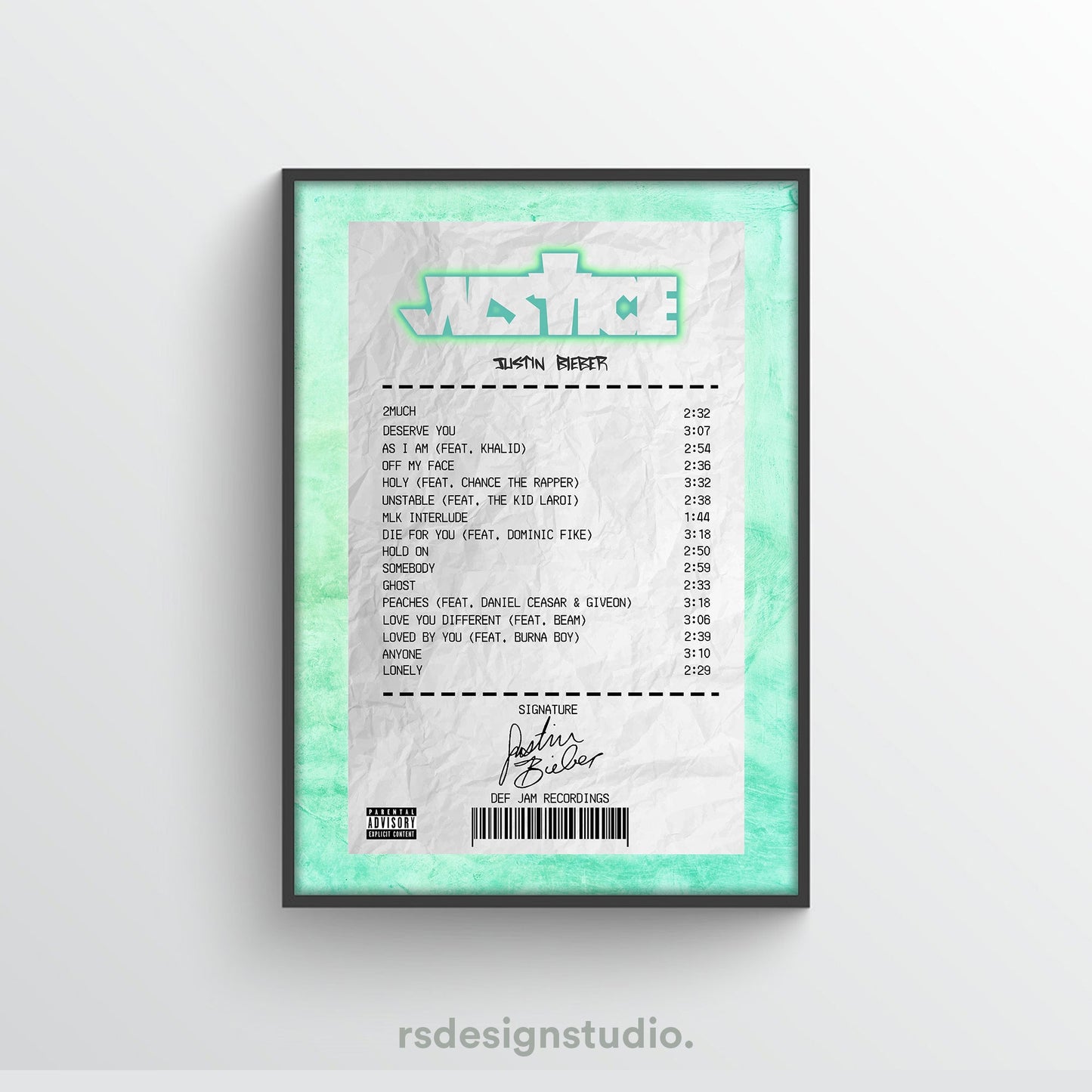 Justin Bieber Justice Receipt Poster - rsdesignstudio