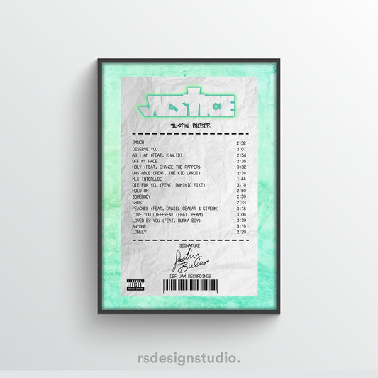 Justin Bieber Justice Receipt Poster - rsdesignstudio