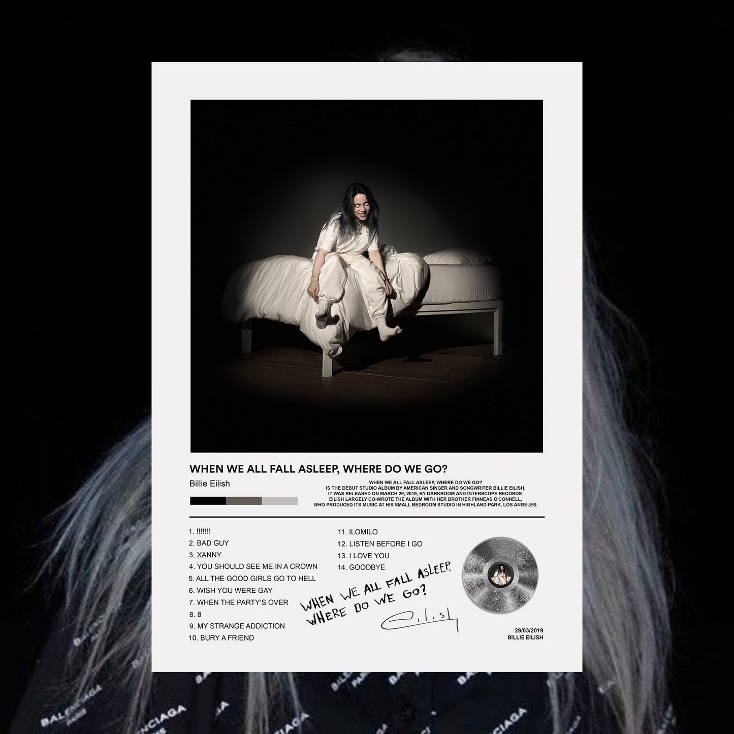 Billie Eilish When We All Fall Asleep, Where Do We Go? Album Poster - rsdesignstudio