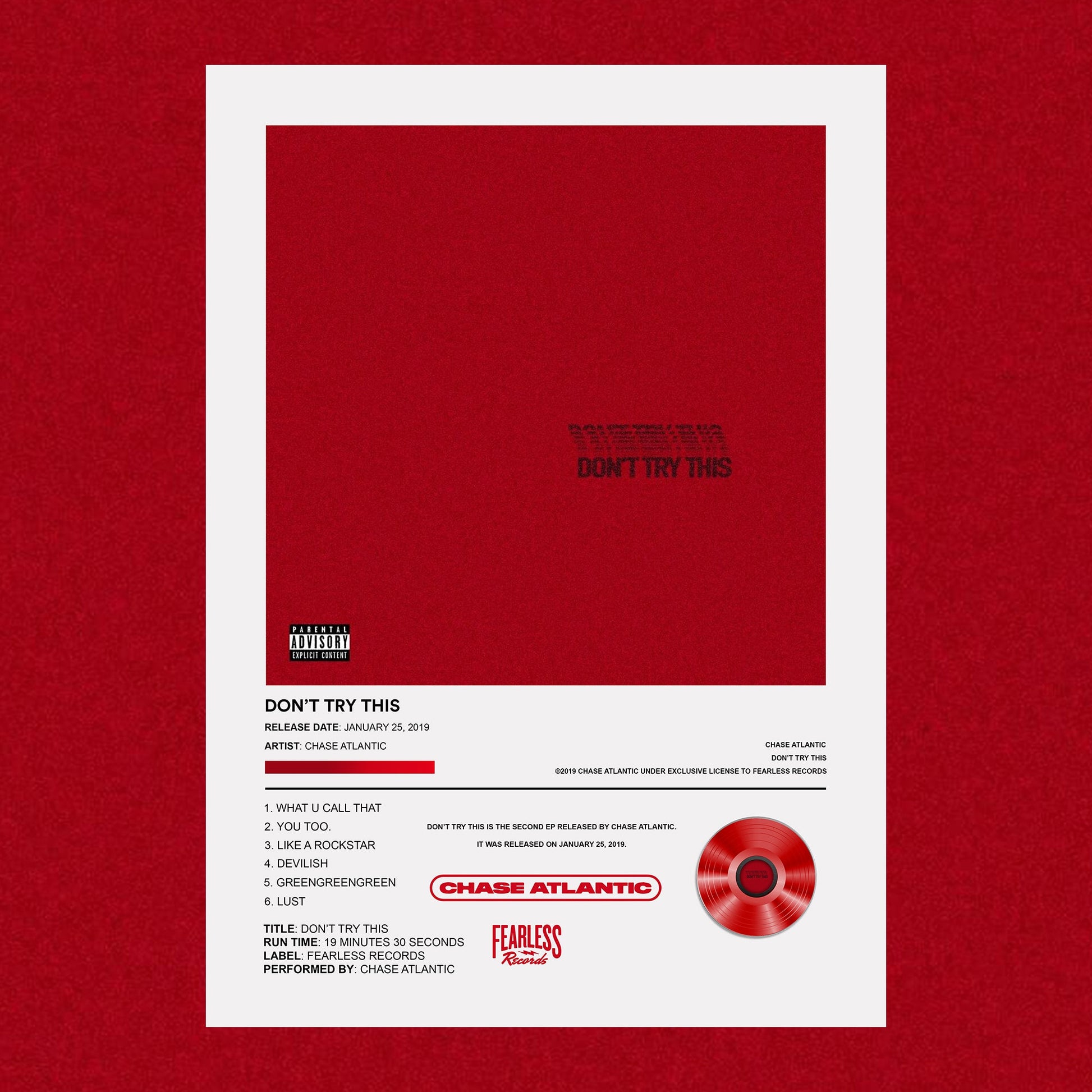 Chase Atlantic Don't Try This Album Poster - rsdesignstudio