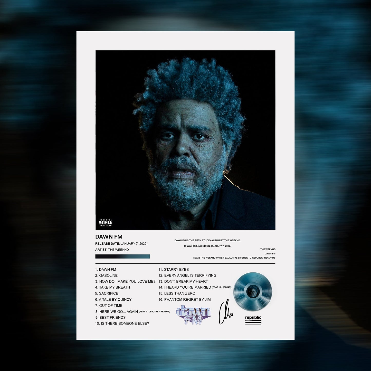 The Weeknd Dawn FM Album Poster - rsdesignstudio