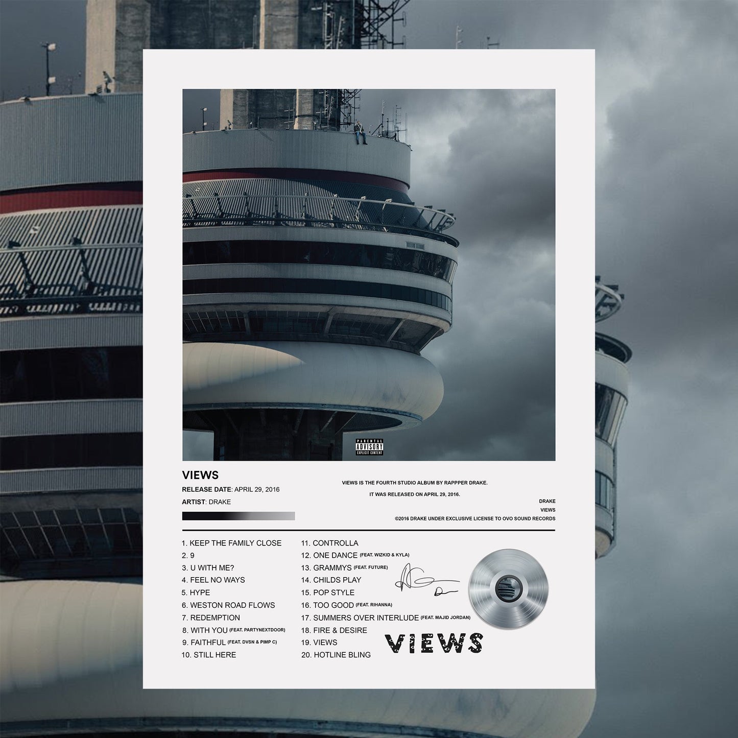 Drake VIEWS Album Poster - rsdesignstudio