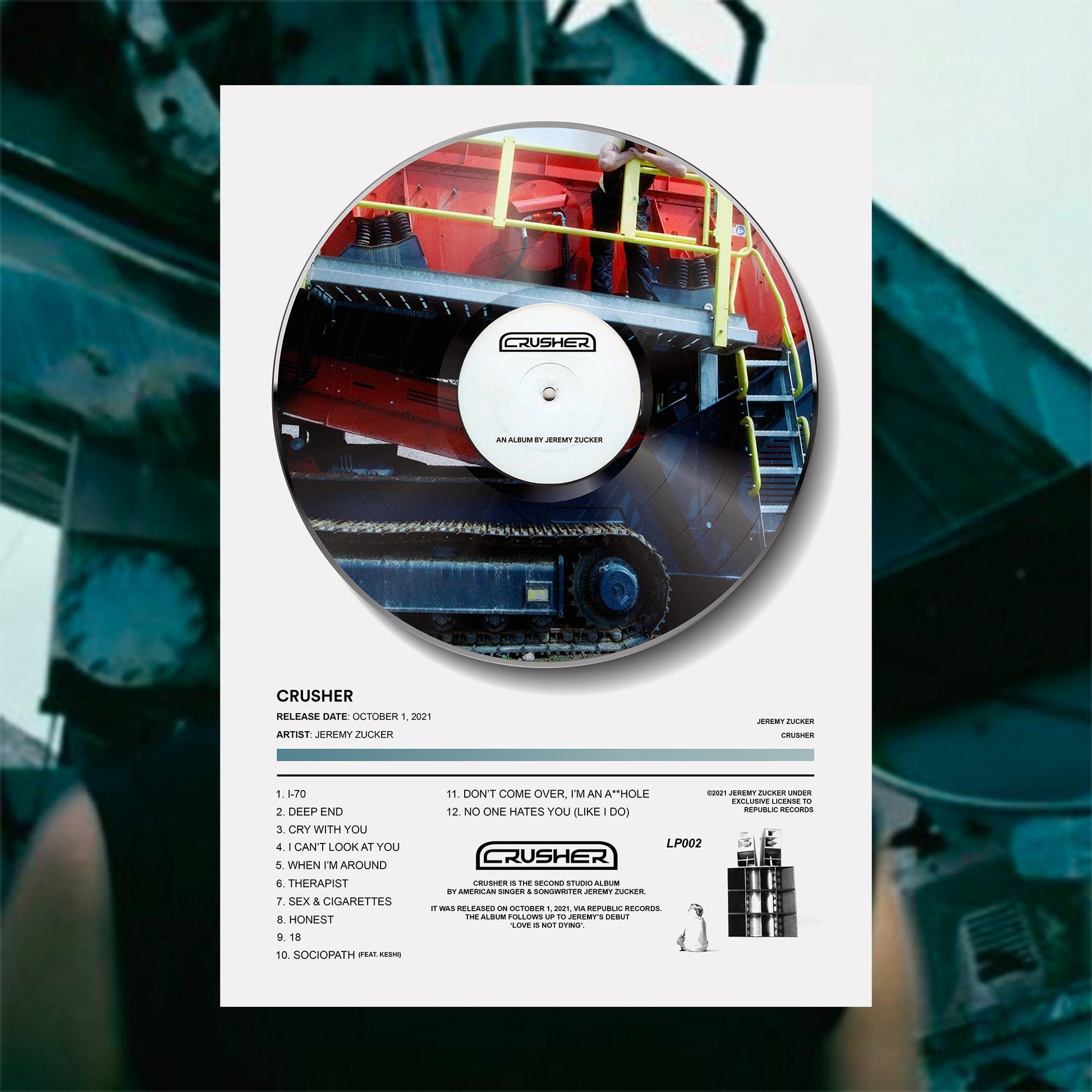 Jeremy Zucker CRUSHER Vinyl Poster - rsdesignstudio