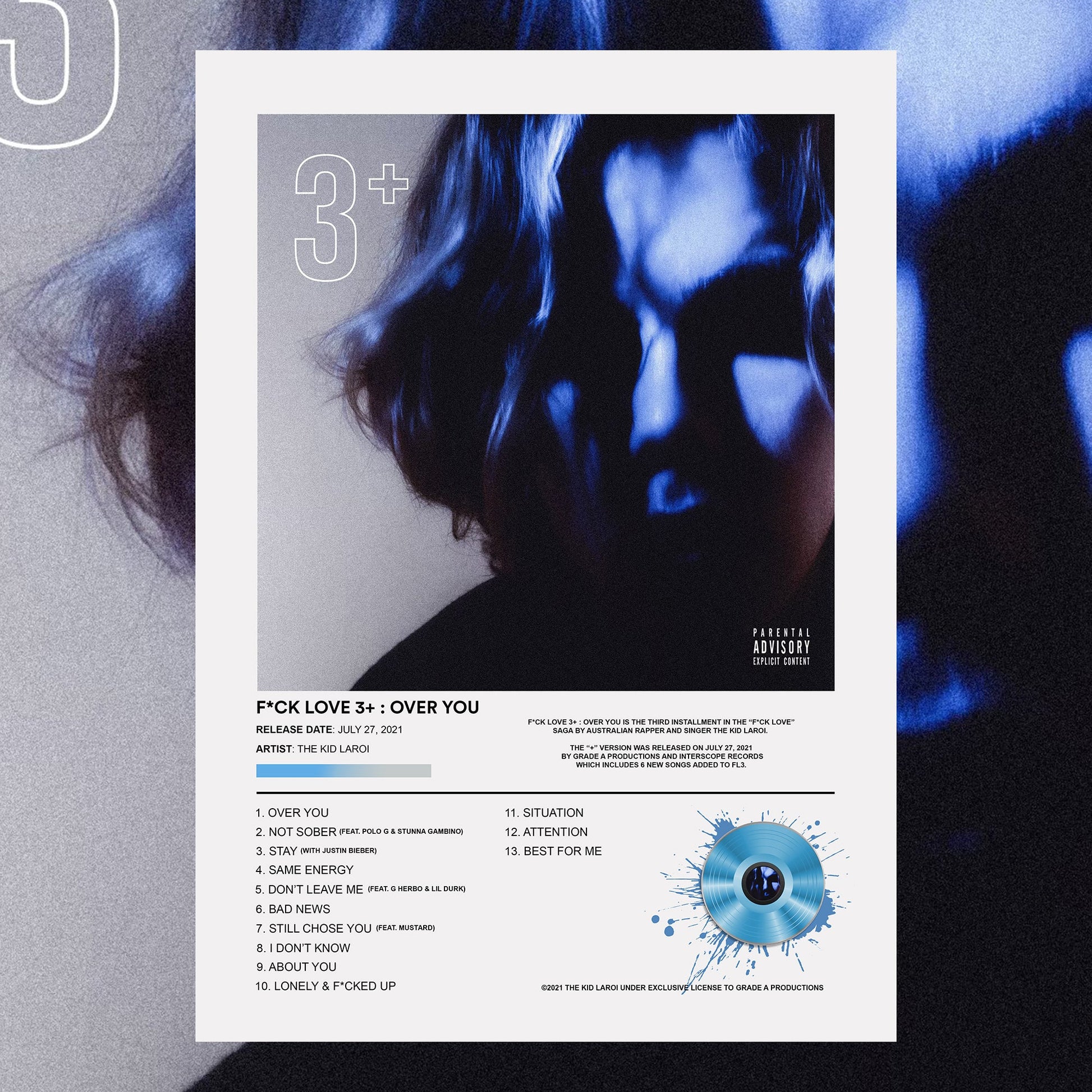 The Kid LAROI F*CK LOVE 3+: OVER YOU Album Poster - rsdesignstudio