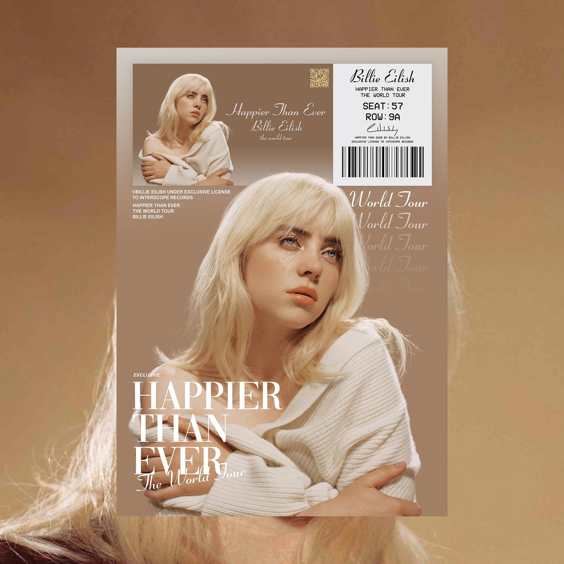 Billie Eilish Happier Than Ever Tour Ticket Poster - rsdesignstudio