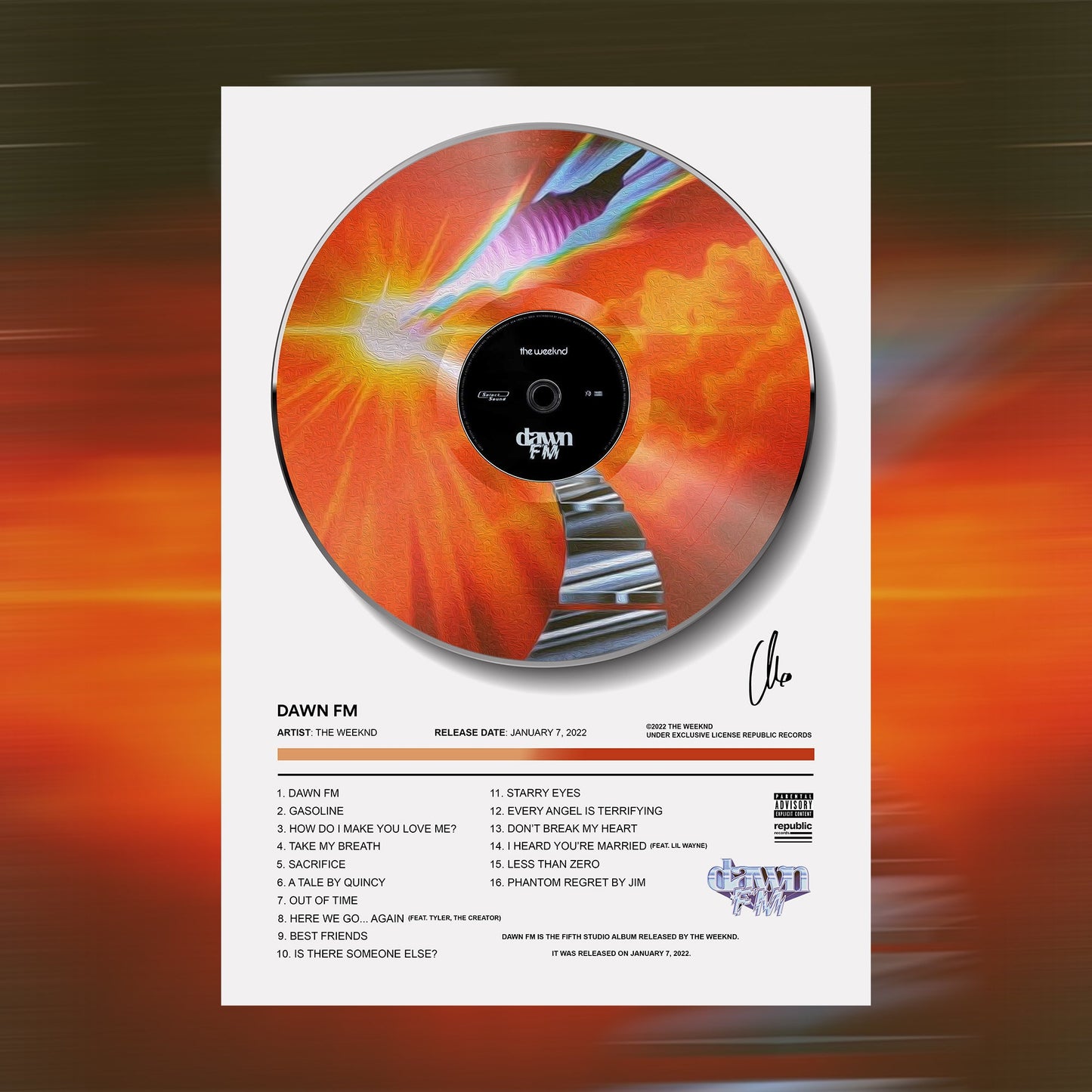 The Weeknd Dawn FM Vinyl Poster - rsdesignstudio