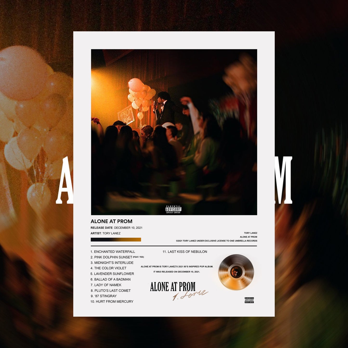 Tory Lanez Alone At Prom Album Poster - rsdesignstudio