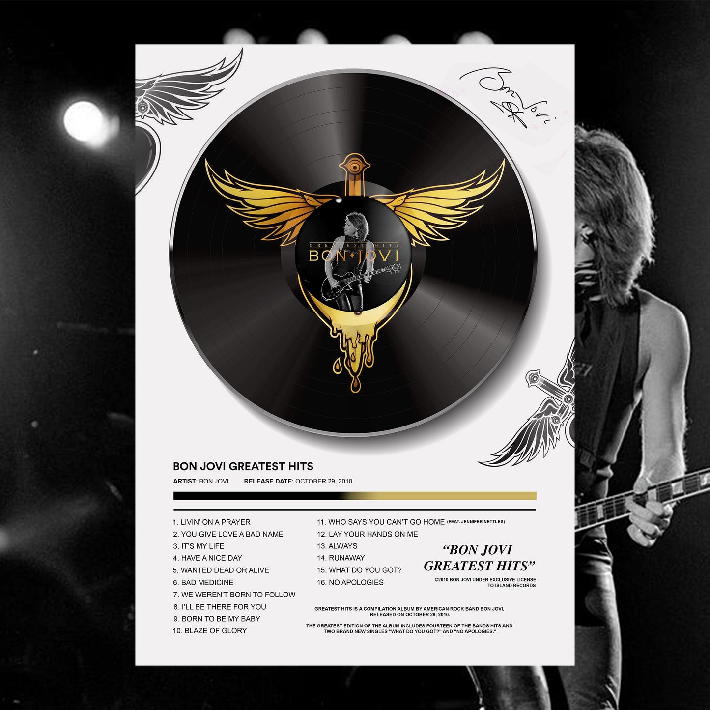 Bon Jovi Greatest Hits Vinyl Poster - rsdesignstudio