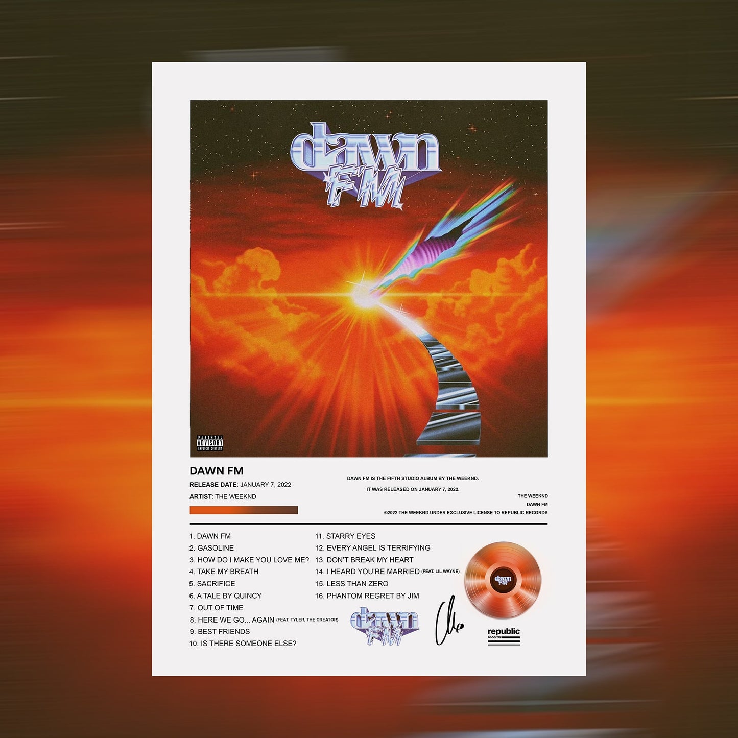 The Weeknd Dawn FM Alternative Album Poster - rsdesignstudio