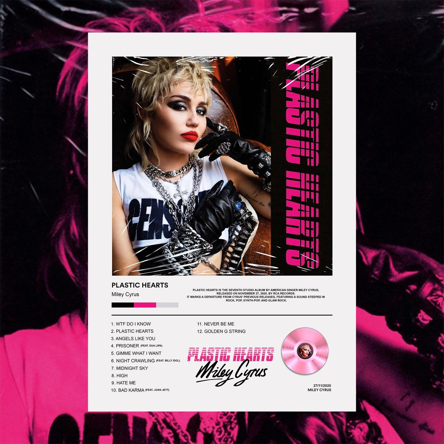 Miley Cyrus Plastic Hearts Album Poster - rsdesignstudio