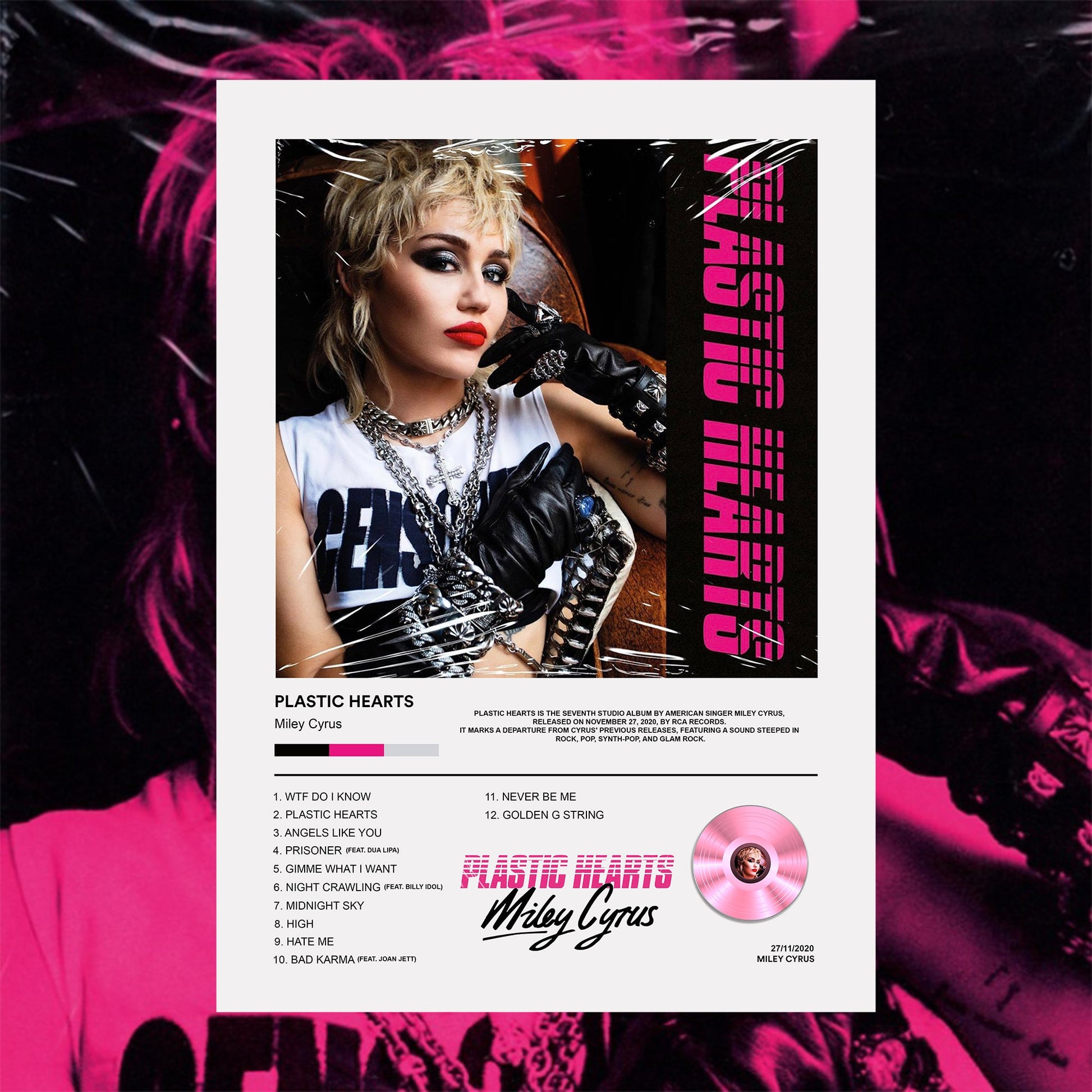 Miley Cyrus Plastic Hearts Album Poster - rsdesignstudio