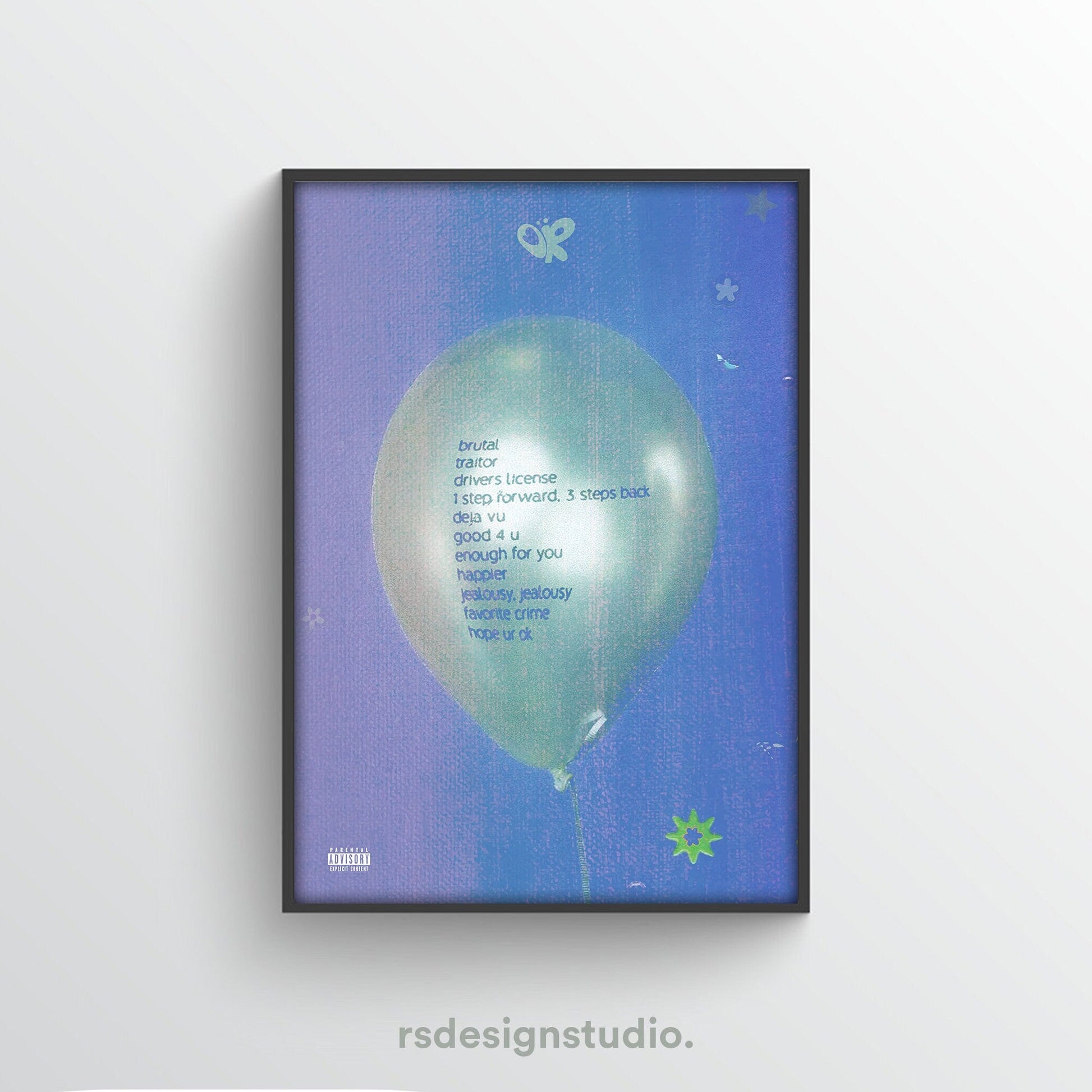 Olivia Rodrigo SOUR Album Balloon Tracklist Poster - rsdesignstudio