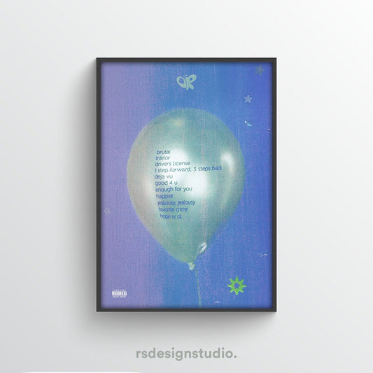 Olivia Rodrigo SOUR Album Balloon Tracklist Poster - rsdesignstudio