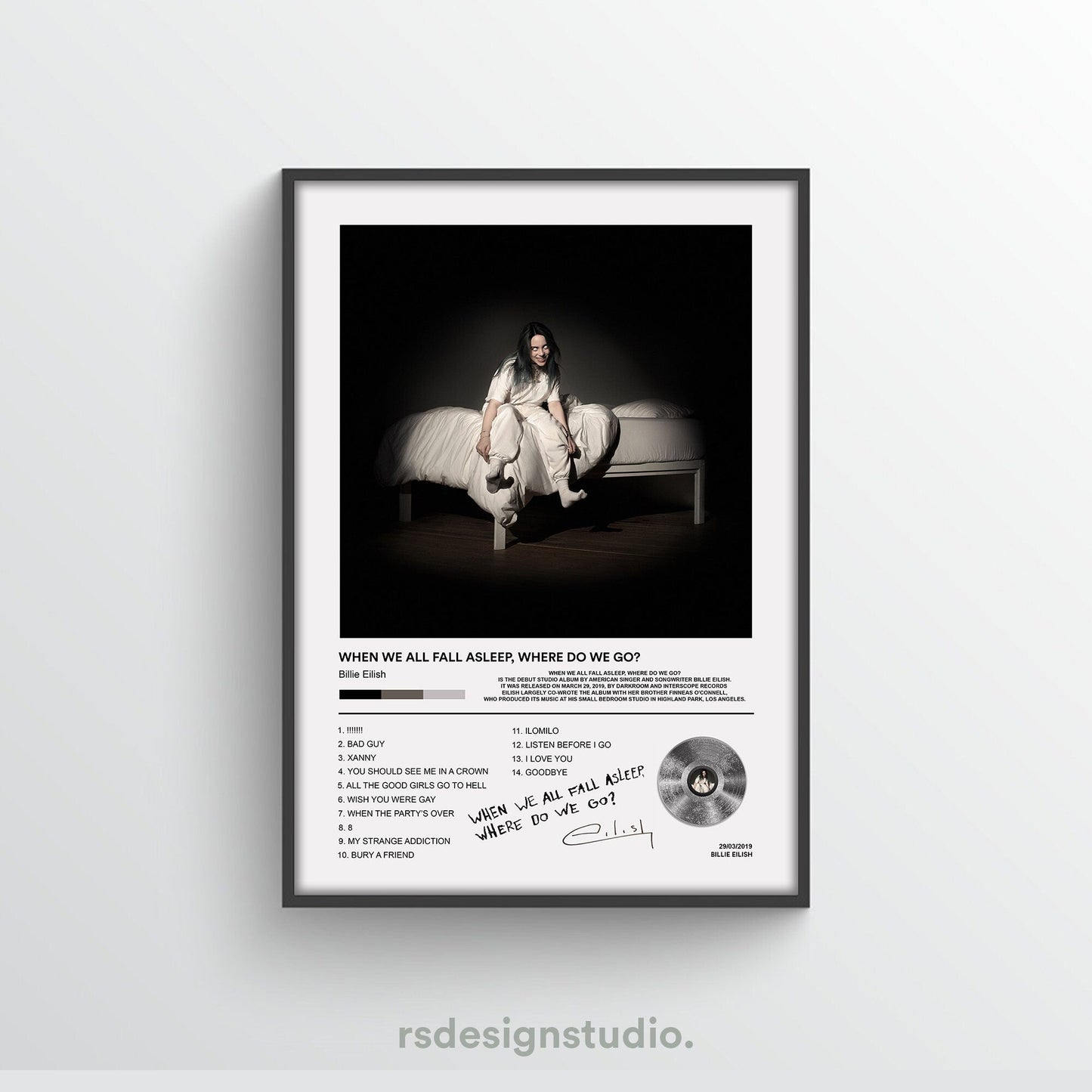 Billie Eilish When We All Fall Asleep, Where Do We Go? Album Poster - rsdesignstudio