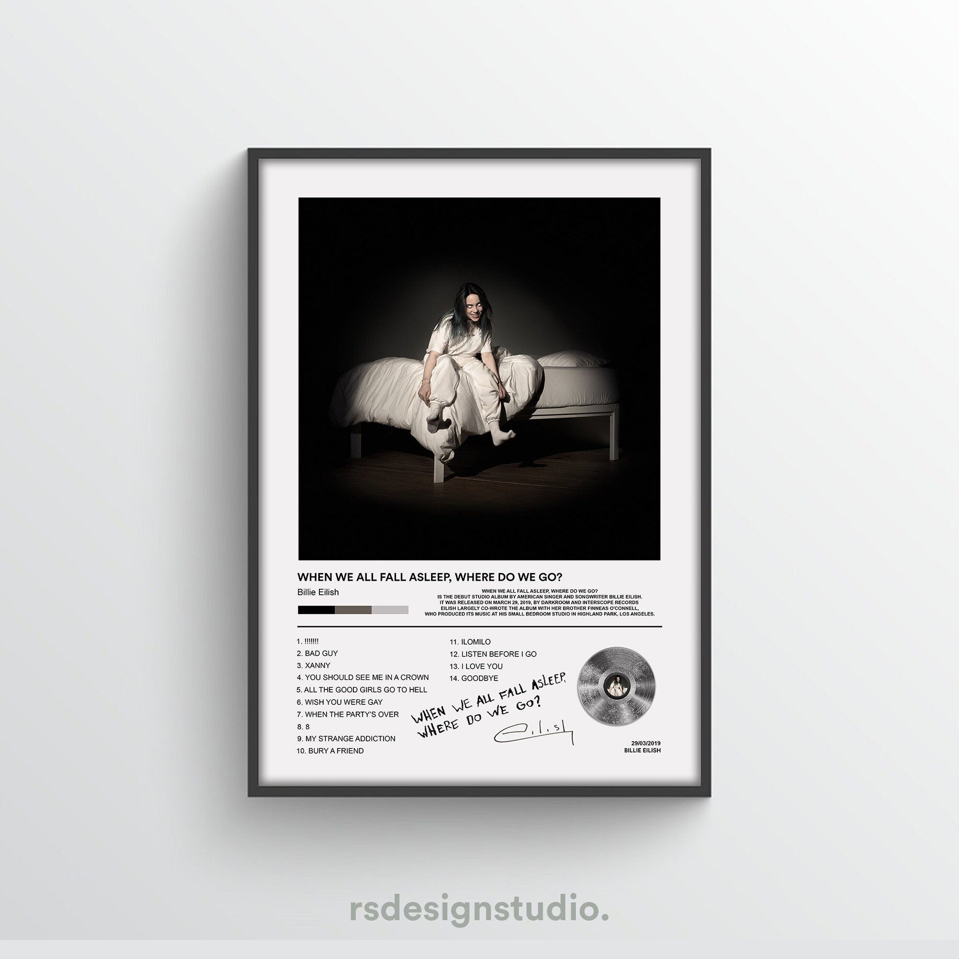 Billie Eilish When We All Fall Asleep, Where Do We Go? Album Poster - rsdesignstudio