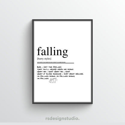 Harry Styles Falling Lyric Poster - rsdesignstudio