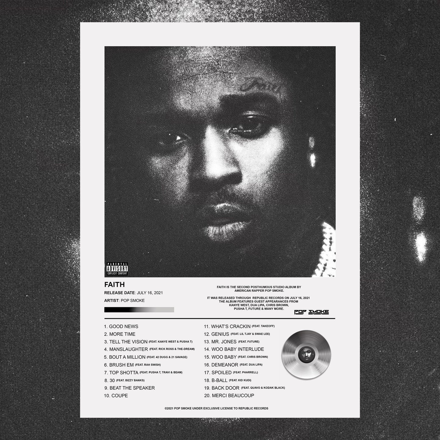 Pop Smoke Faith Album Poster - rsdesignstudio