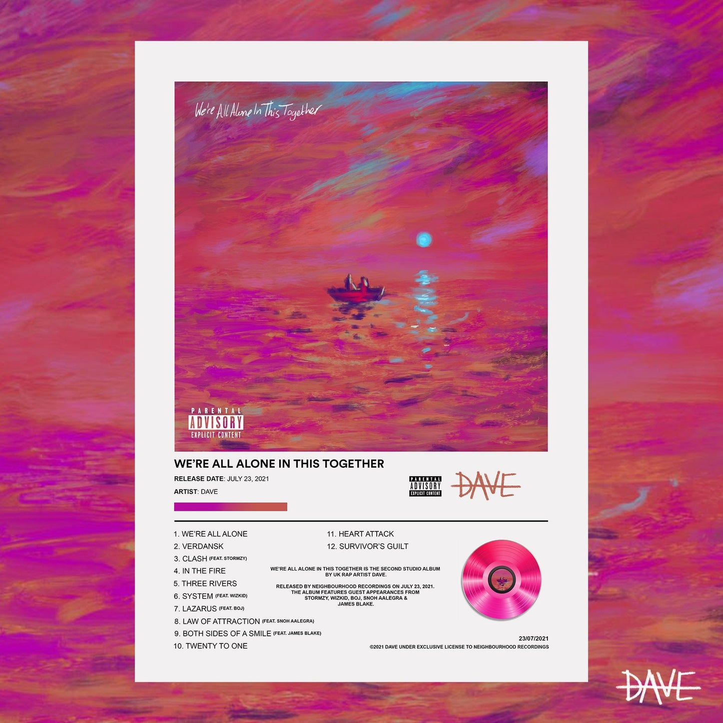 DAVE We're All Alone In This Together Album Poster - rsdesignstudio