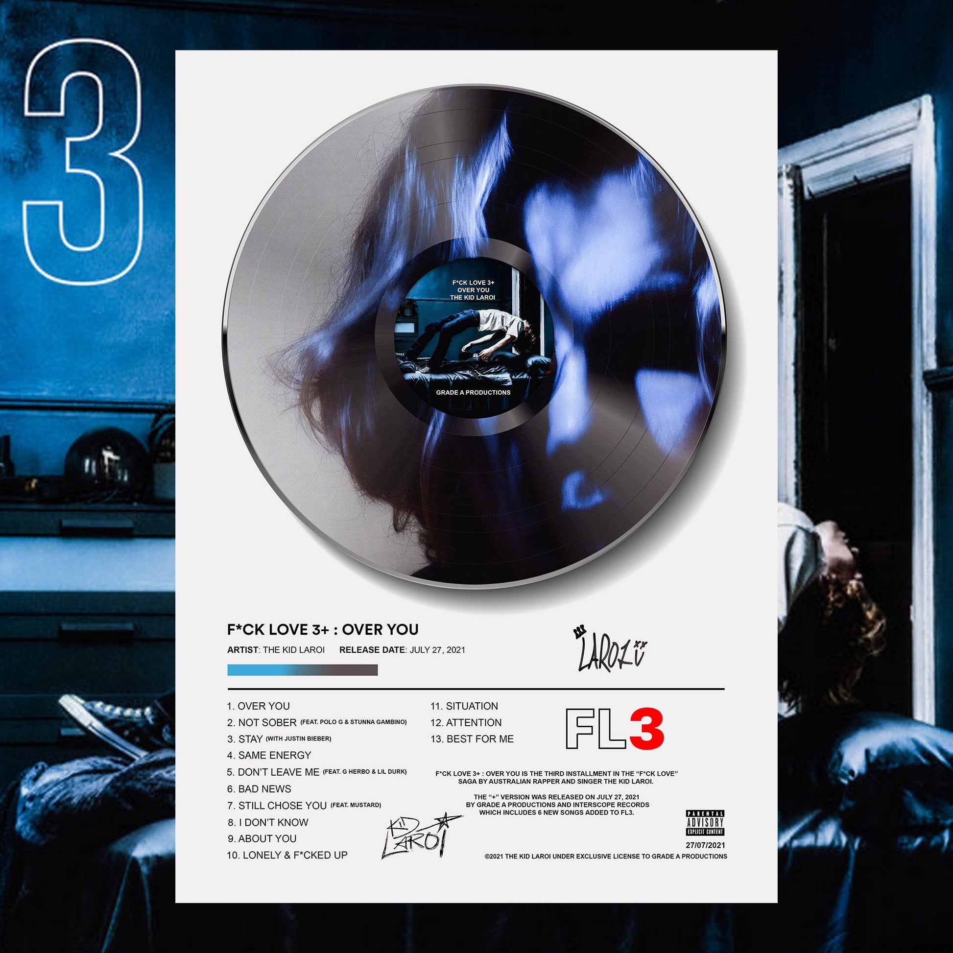 The Kid LAROI F*CK LOVE 3+: OVER YOU Vinyl Poster - rsdesignstudio