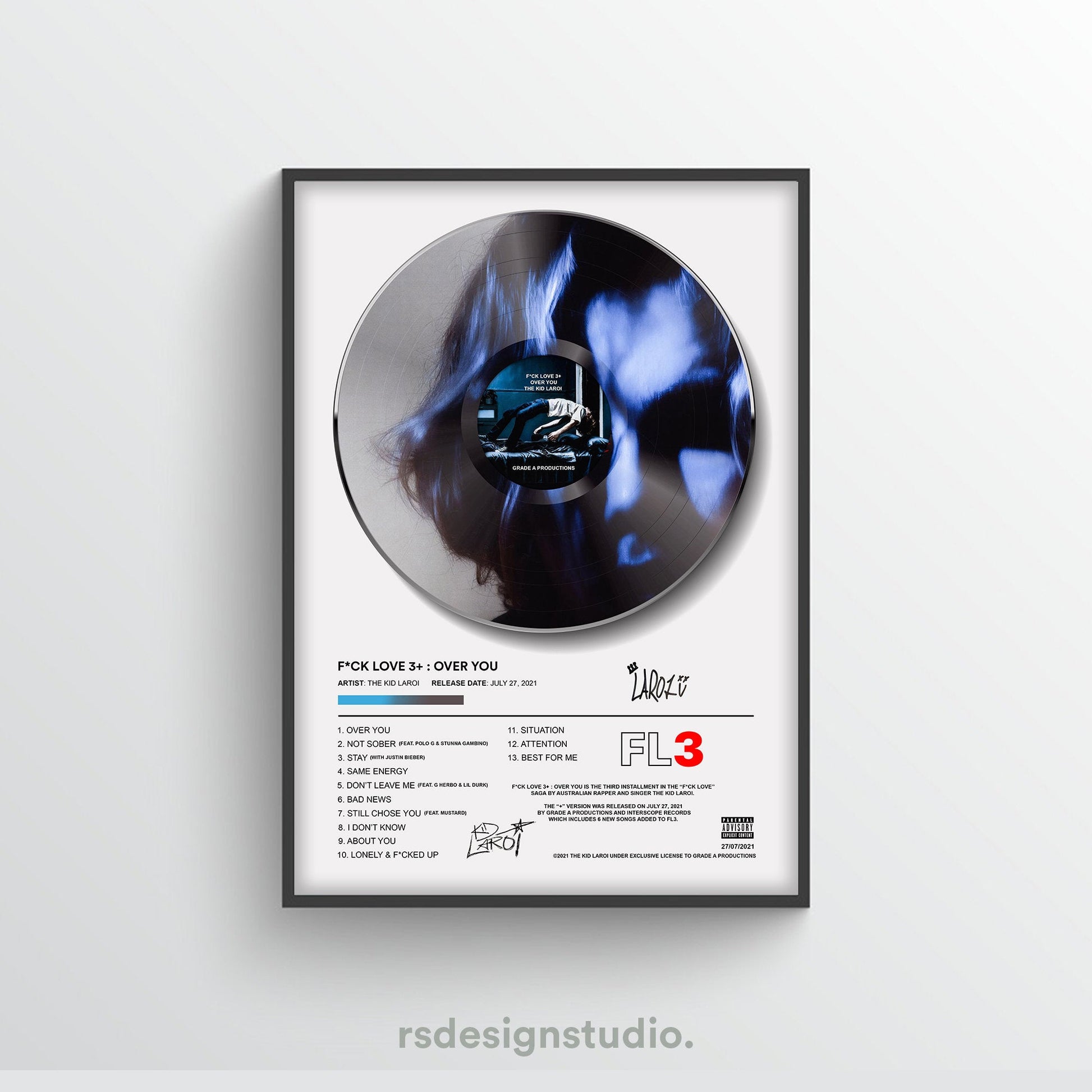 The Kid LAROI F*CK LOVE 3+: OVER YOU Vinyl Poster - rsdesignstudio