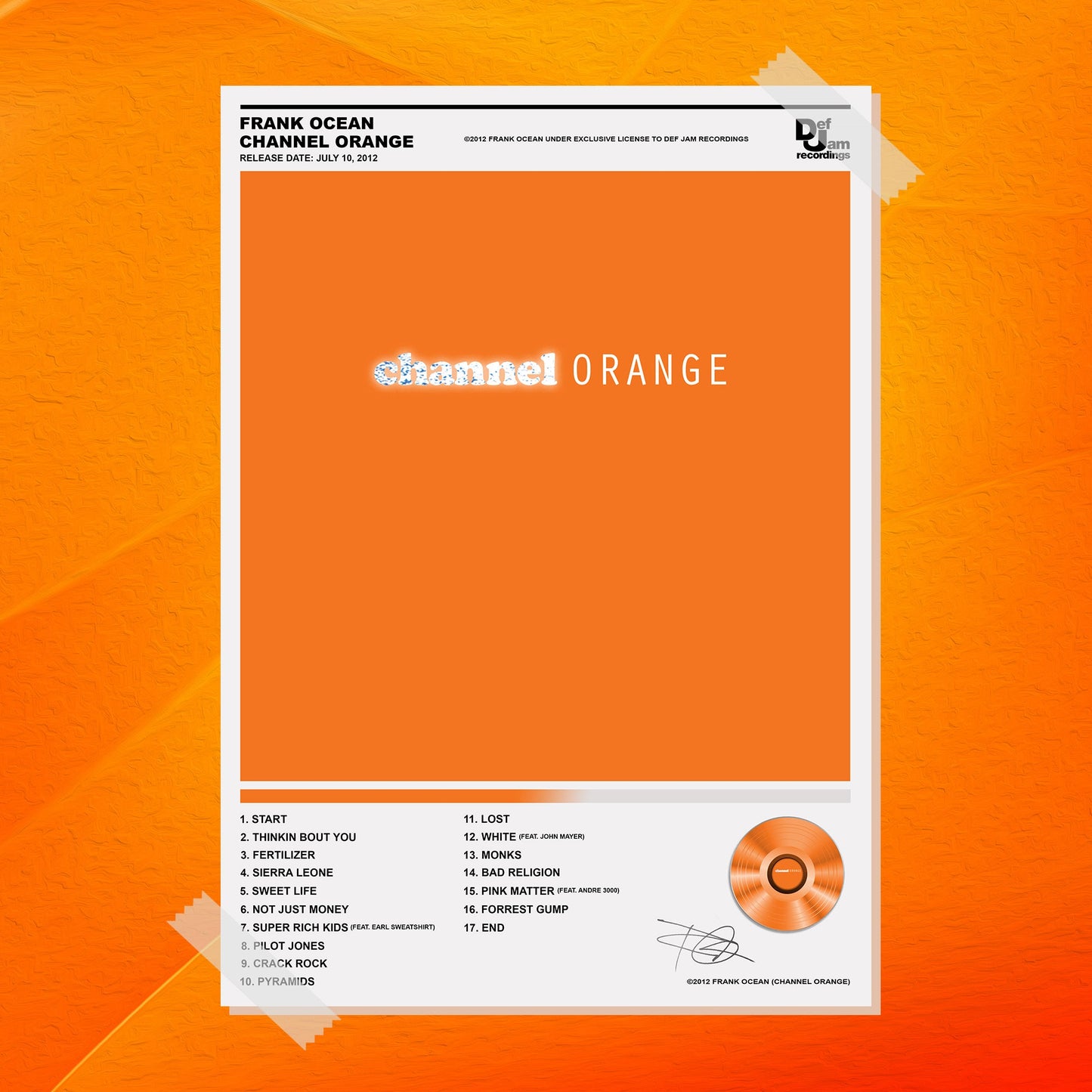 Frank Ocean Channel Orange Album Poster - rsdesignstudio