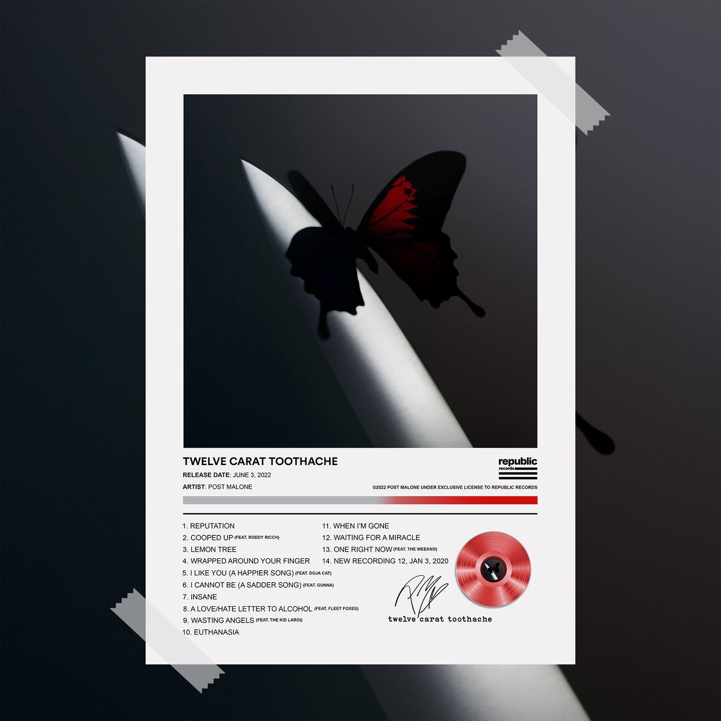 Post Malone Twelve Carat Toothache Album Poster - rsdesignstudio